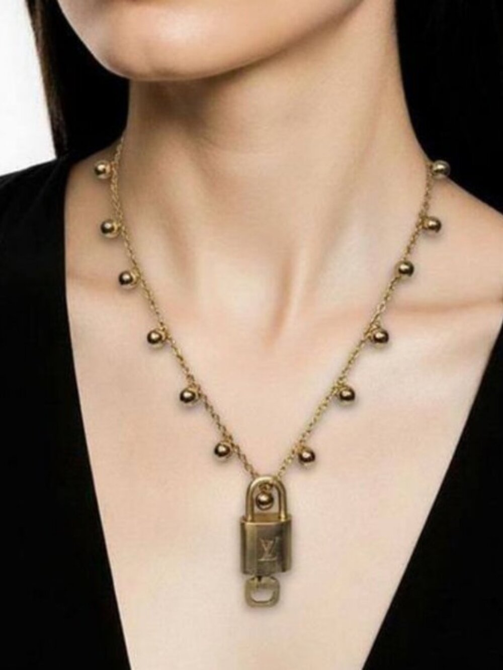 Gold-Plated Necklace with Authentic Louis Vuitton Padlock